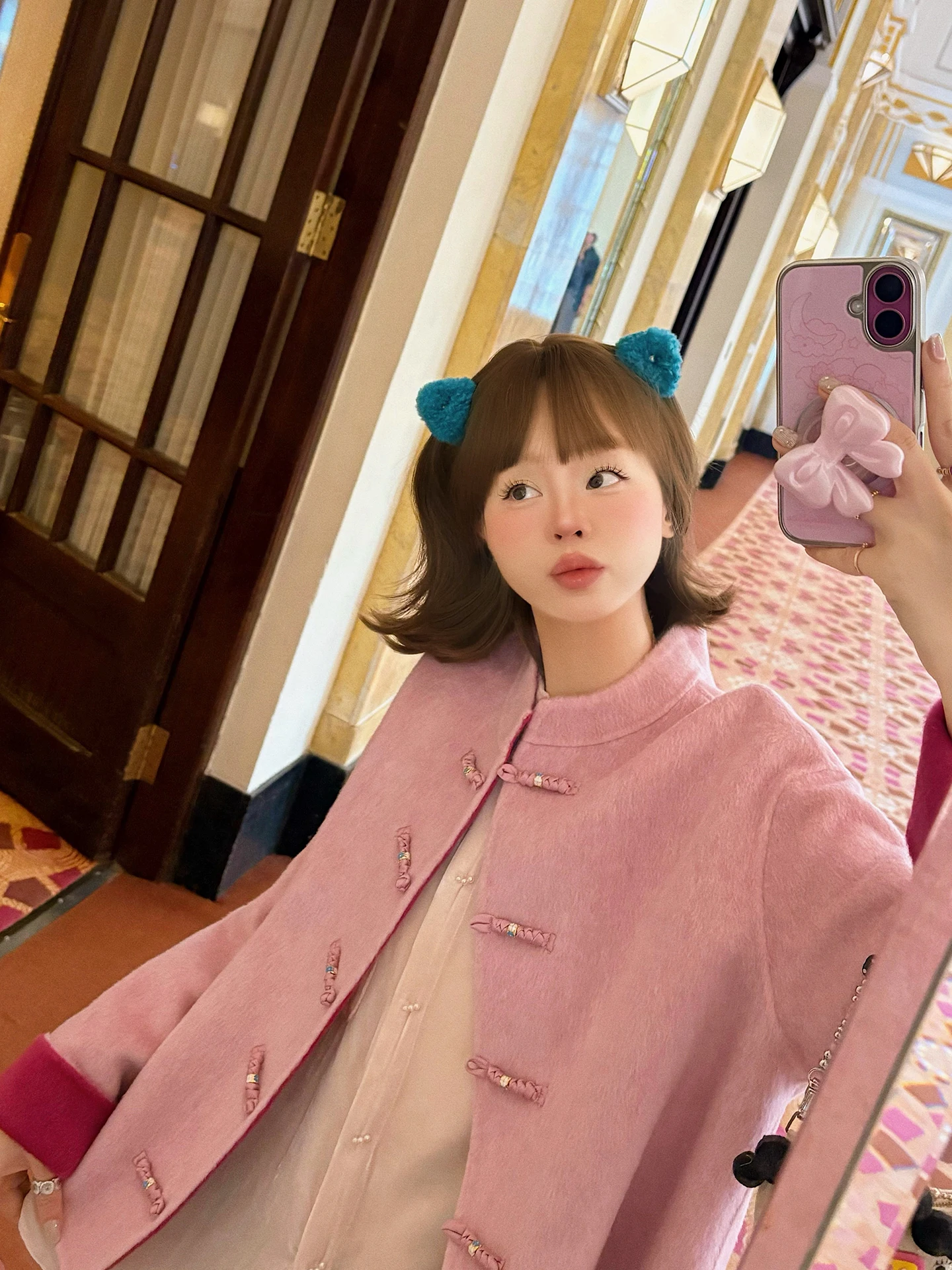 

Новогоднее двустороннее шерстяное пальто VIMAS, розовое, придающее коже сияние, из мягкой ткани, в китайском стиле, женская верхняя одежда