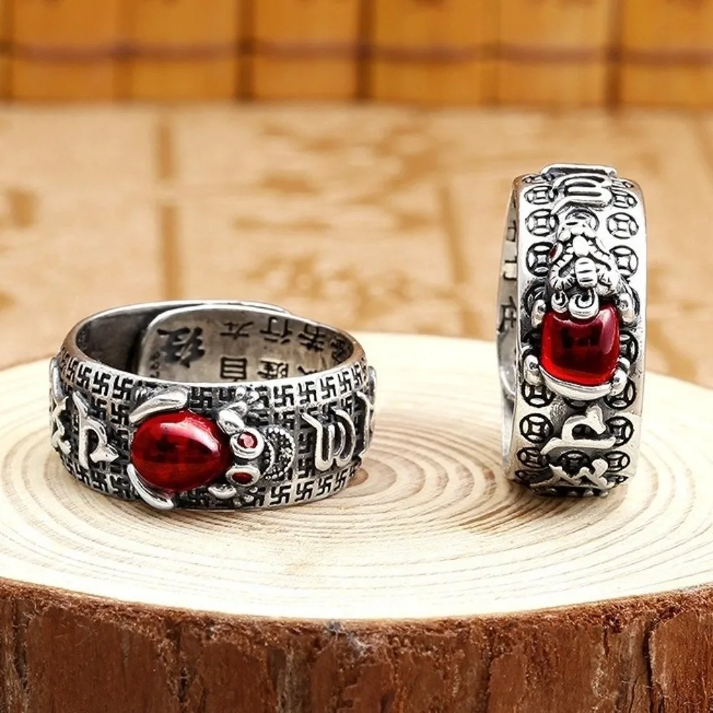 Elegant Chinese Pixiu Ring Adjustable Silver Plated Wealth Amulet Ring Unisex Portable Lucky Jewelry Ring Birthday Gift