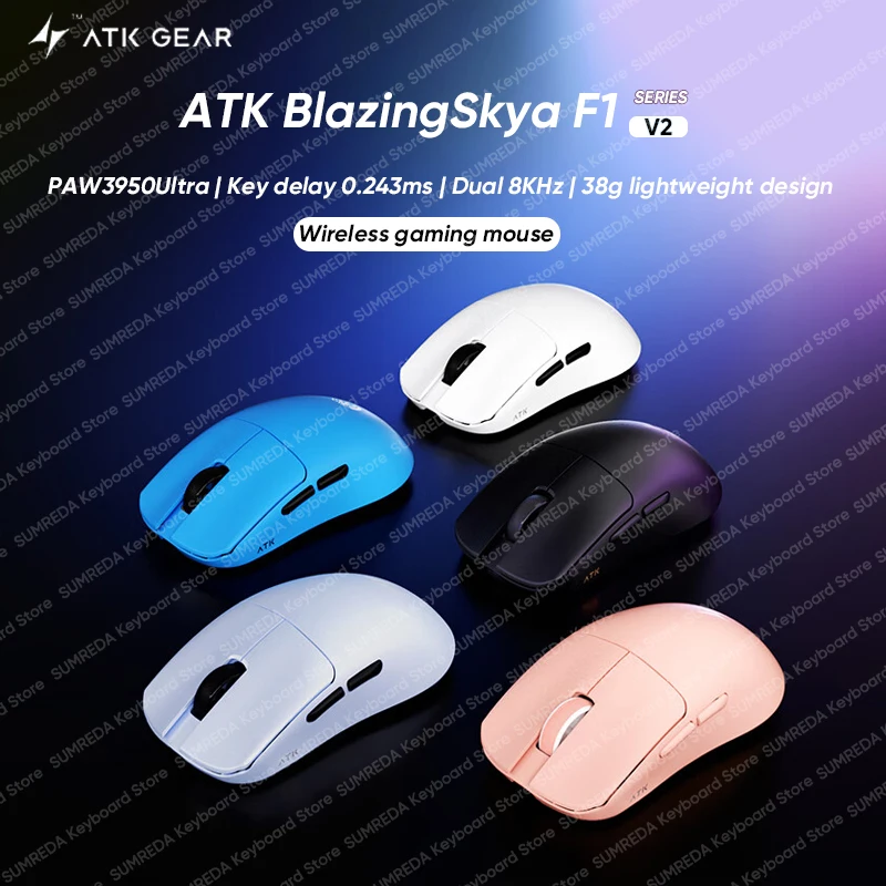 

Беспроводная игровая мышь ATK BlazingSkya F1 V2 PAW3950 Ultra 42000DPI 750IPS 8K 2,4G Проводная эргономичная игровая мышь FPS для ПК геймера