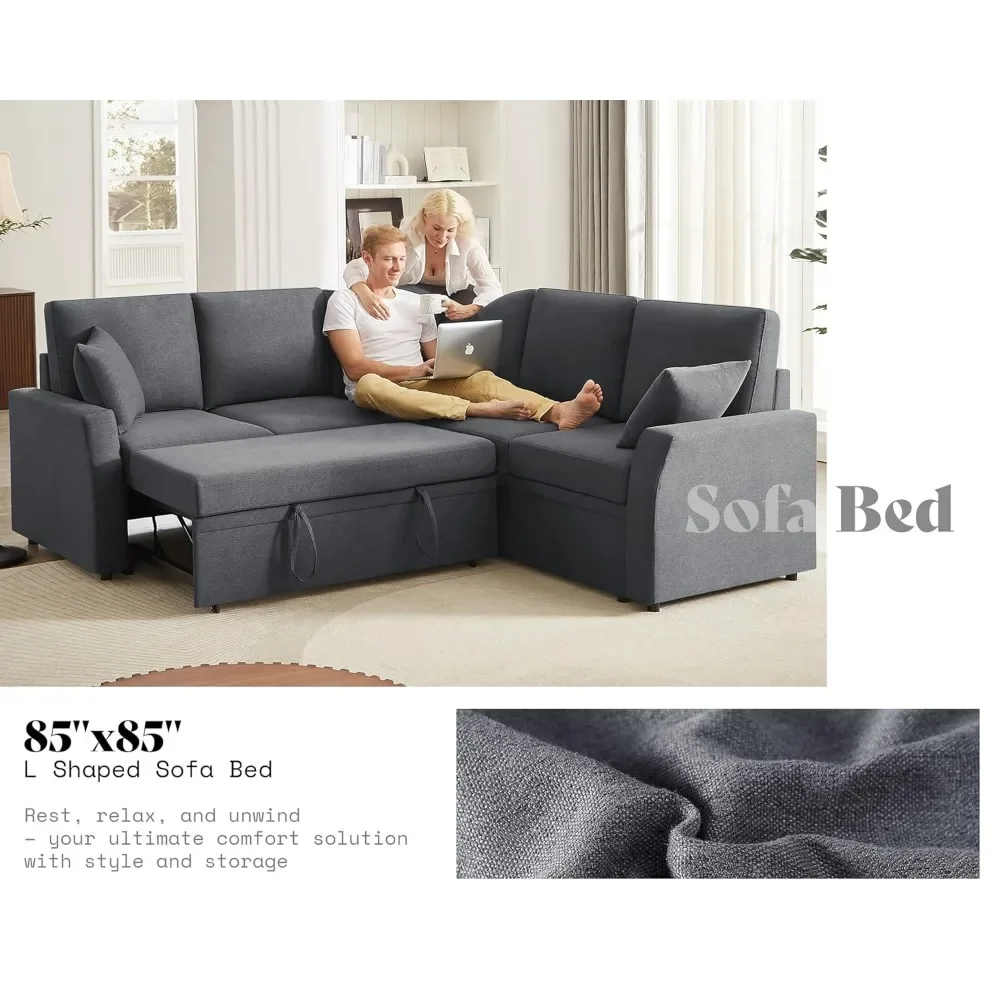 

Sofa Bed, 85 Inch Reversible L Shape Couch with Pull Out Bed & Storage Seat, Oversized Sectional Sleeper Bed for Living Room