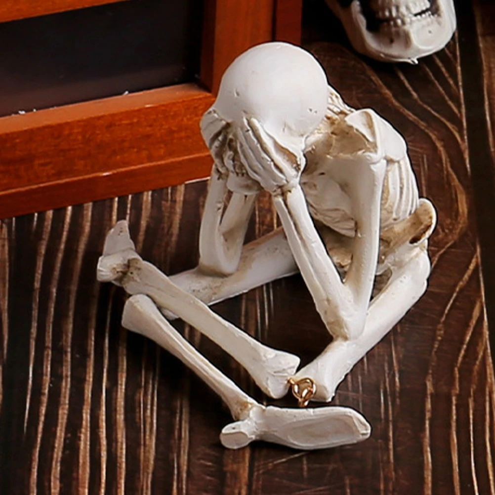 

3PCS Halloween Statue Resin Craft Statue Figurines Skull Decor Mini Figurines Home Office Party Bones Decorations