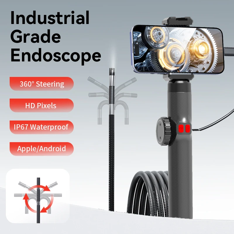 Two-Way 360° Articulating Borescope, 1080P Camera, endoscope with Light, 6mm Waterproof Probe,  Endoscope with Android/iOS Phone