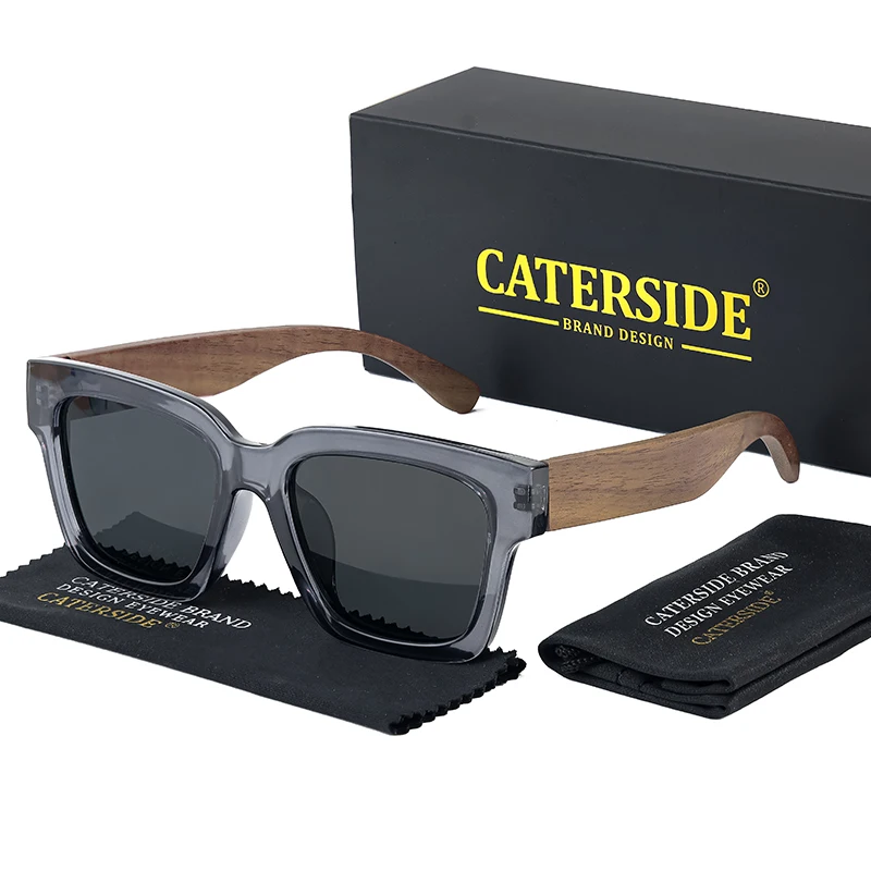 

CATERSIDE Natural Wooden Sunglasses Men Polarized Square TR90 Frame Sun Glasses Women Driving Travel Outdoors Eyeglasses UV400