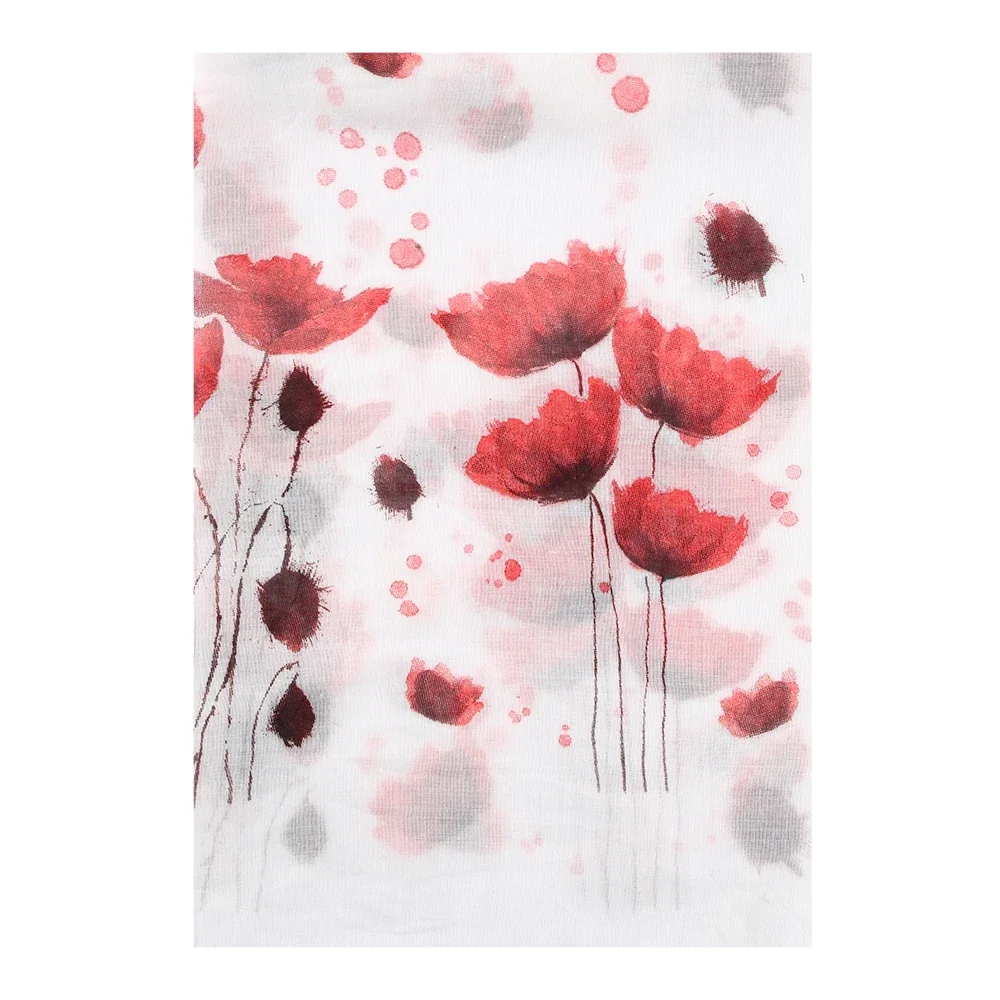 2024 Fashion Red Poppy Floral Scarf Women Hijab White Pink Floral Print Scarves Shawl Foulard Stoles Ladies