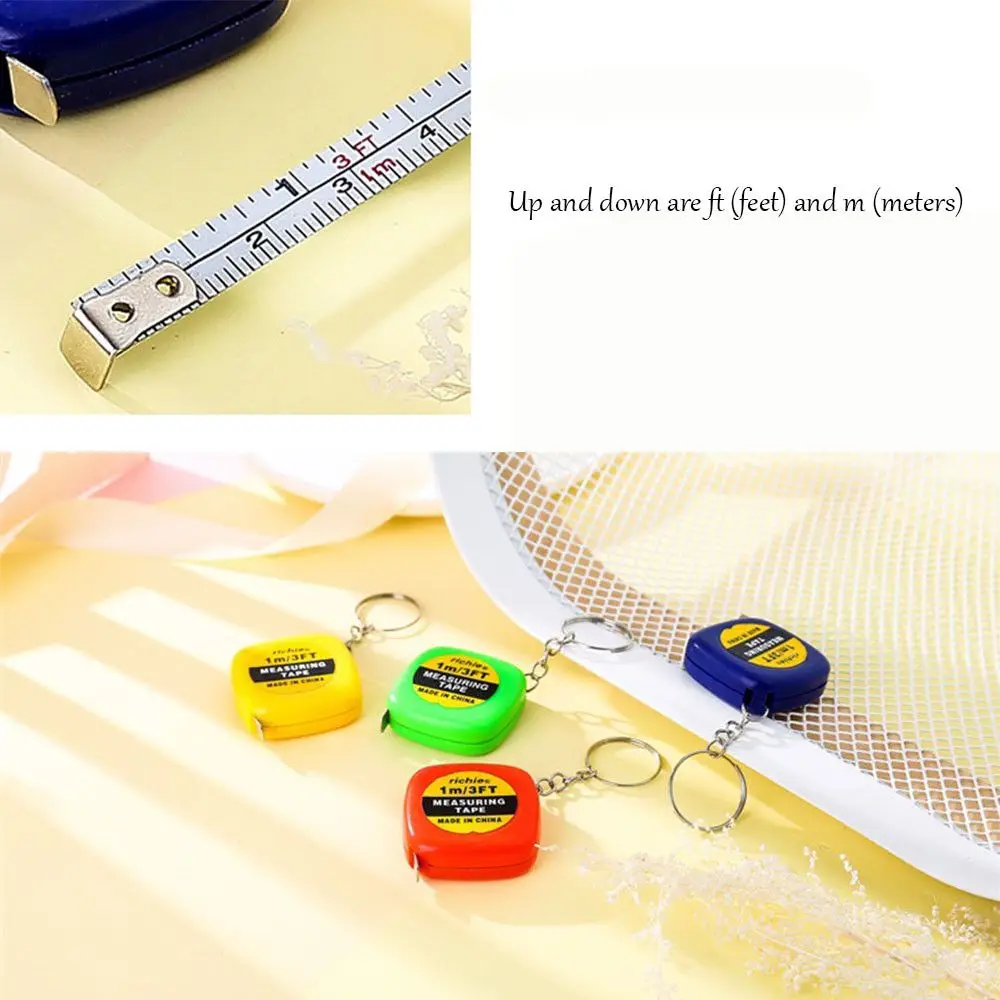 Square Children Height Ruler With Keychain Roll Tape Mini Tape Measure Automatic Telescopic Ruler 1m/3ft Digital Ruler
