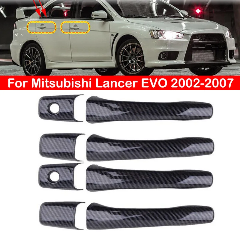 For Mitsubishi Lancer EVO 2002 2003 2004 2005 2006 2007 Car Carbon Fiber Style Exterior Door Handle Moulding Cover Trim Decor