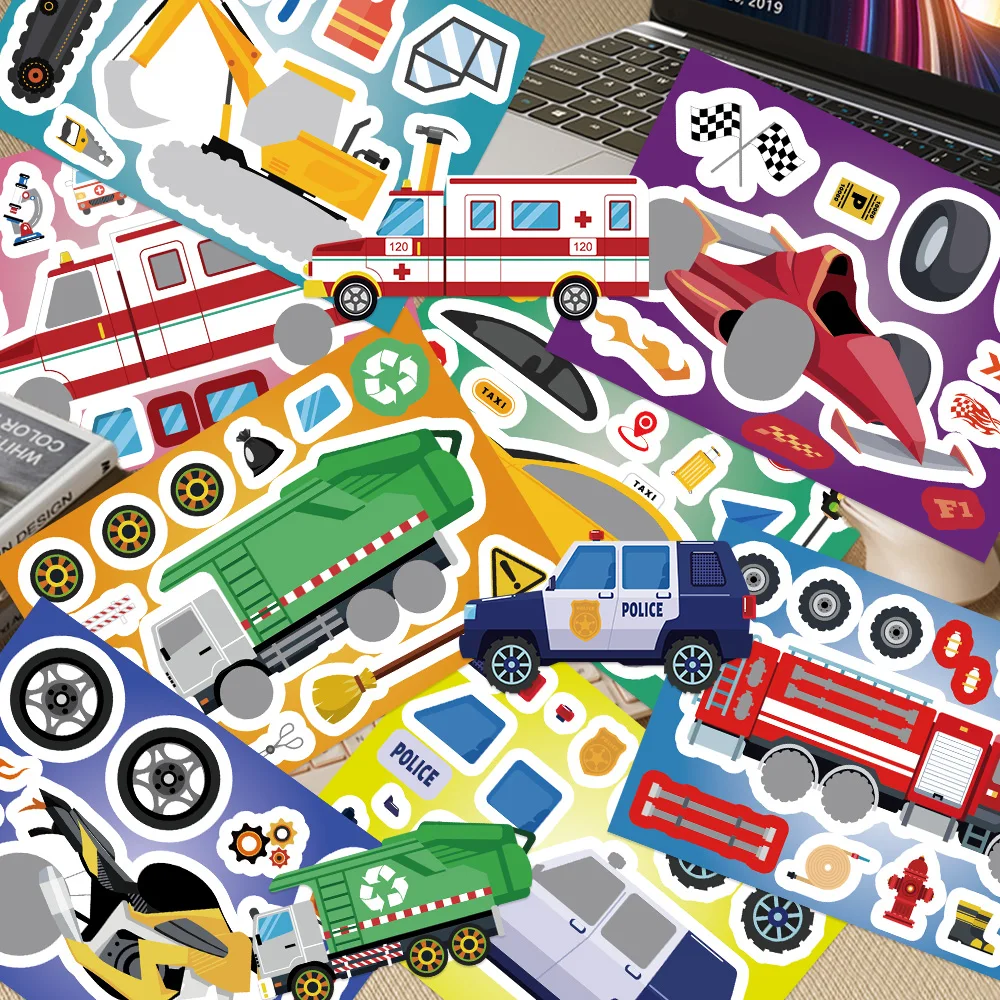 

8pcs Cartoon Car Stickers Classical Means Of Transportation Decal DIY Handbook Phone Fridge Helmet Surfboard Decorative Stickers