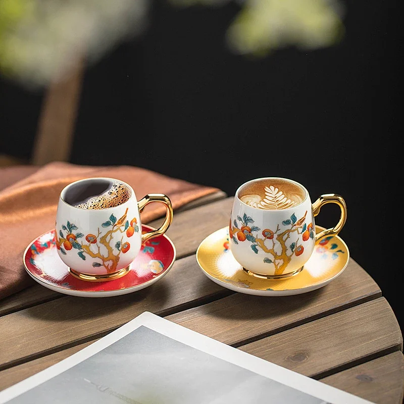 

Enameled Ceramic Coffee Cup and Saucer Set Creative Mug Master Single Cup Blue and White Porcelain Teacup Inside Flowers Mugs