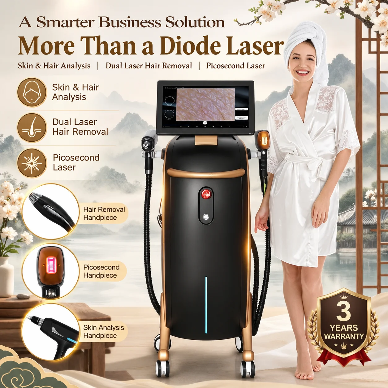 3 in1 Multifunctional Laser Beauty Machine Diode Permanent Hair Removal Picosecond Tattoo Removal Skin Hair Analysis System