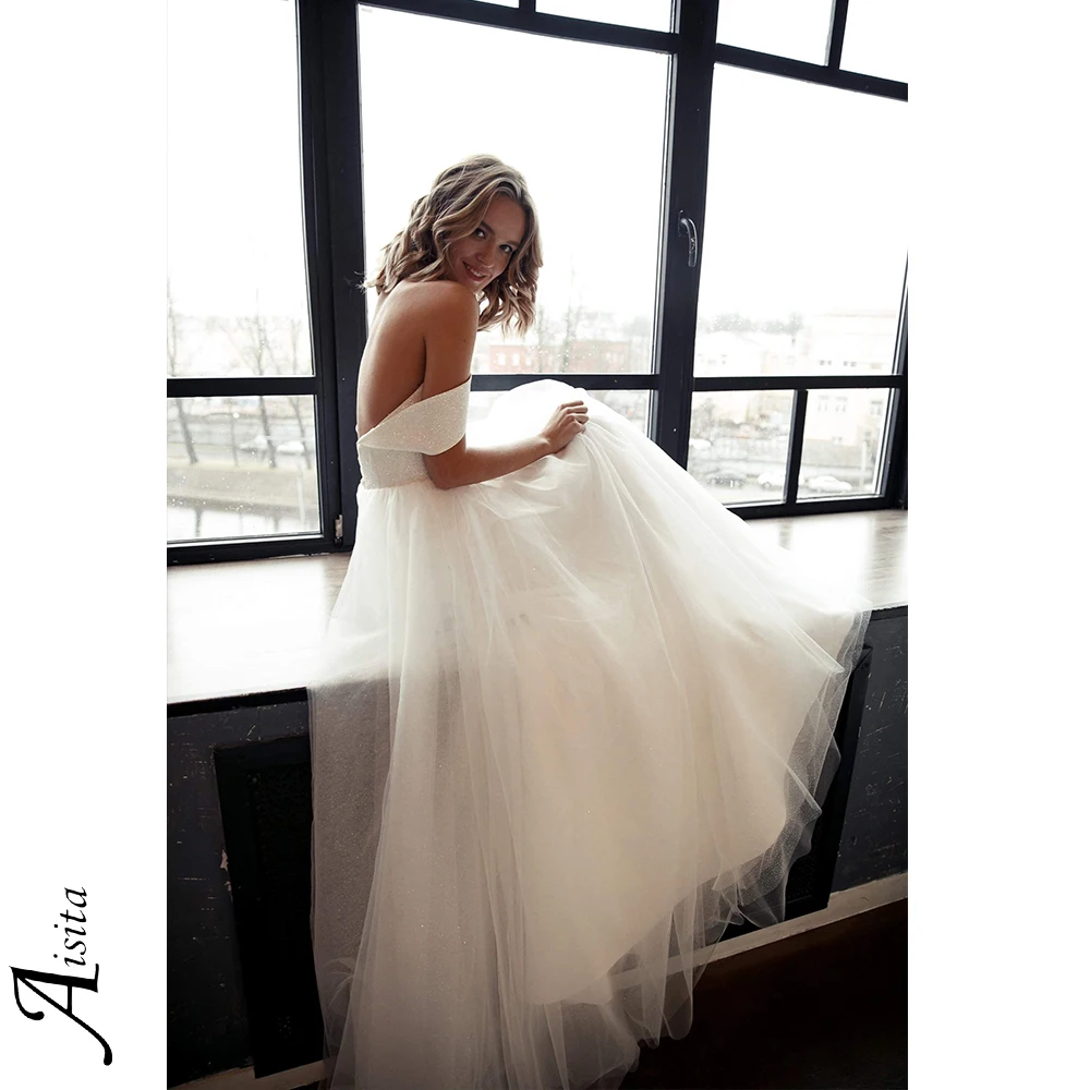 Romantic A-line Wedding Dress Sparkle Tulle Glitter Satin Womens Dresses Sweetheart Elegant and Pretty Women's Dresses Vestido