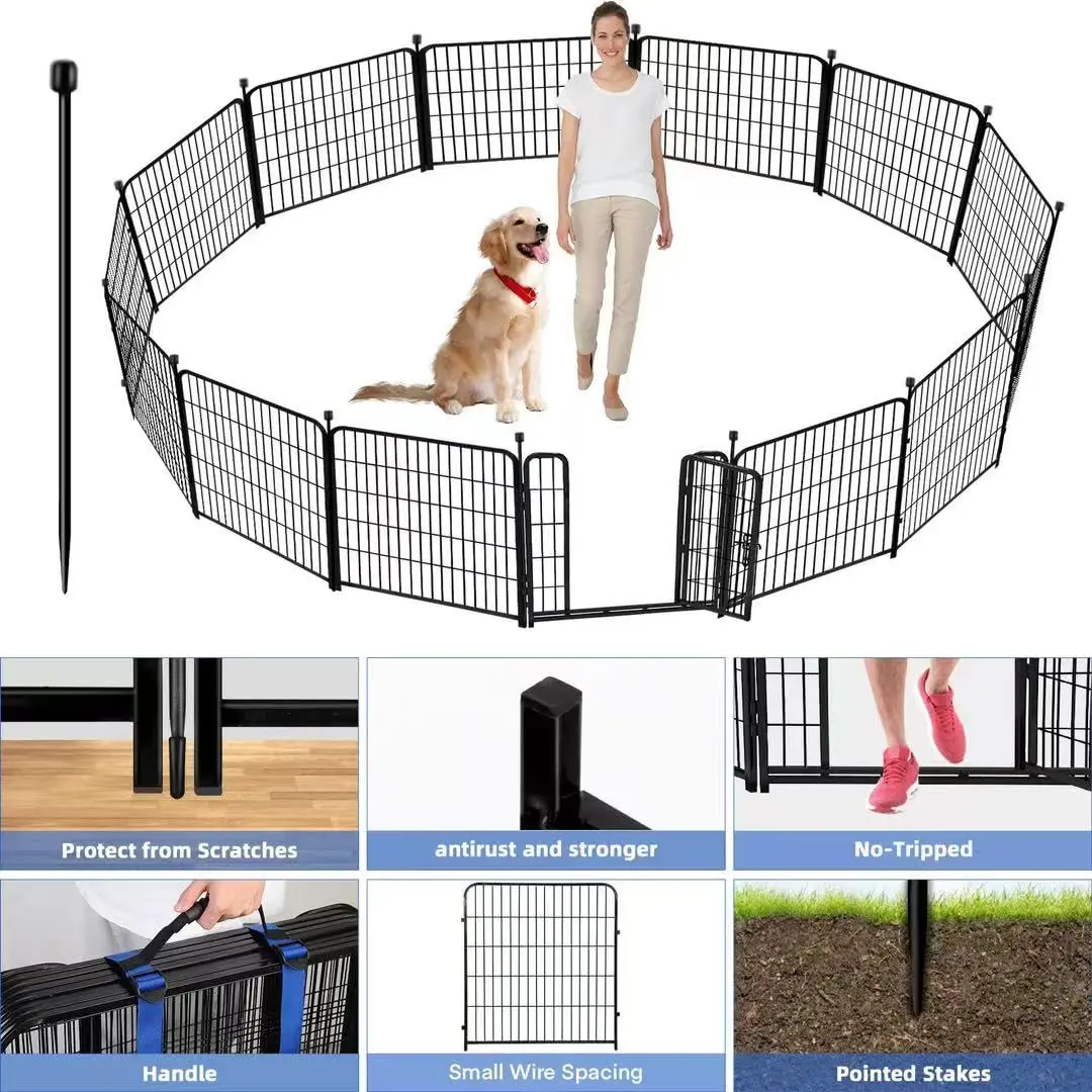 54in 10 Panel Garden Fence 22.1Ft Heavy Duty Metal Low Threshold Gate Animal Barrier Indoor & Outdoor Pet Flower Bed, Customized