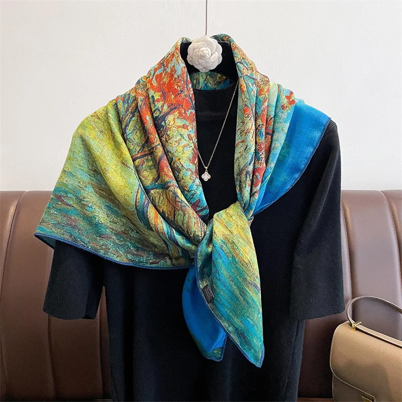 Floral Women Bandanas Double-Faced Square Scarf Luxury Scarves Wrap Shawl Headband Handkerchief Neckerchief Hairscarf