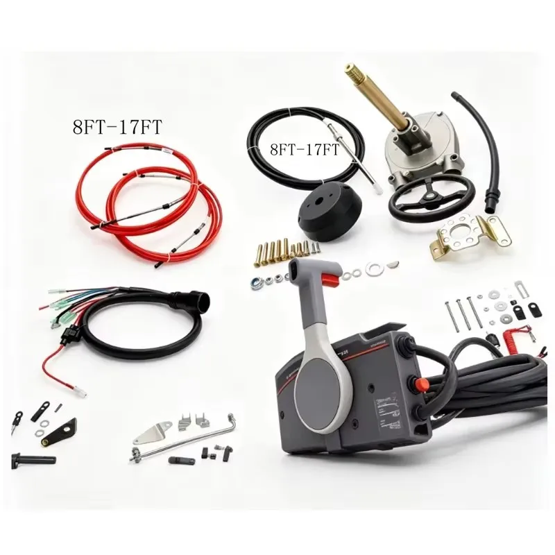 Steering Gear + Steering Wheel + Throttle Cable (8FT-17FT) + Remote Control Box Kit for Yamaha Outboard Motor 2T 30HP