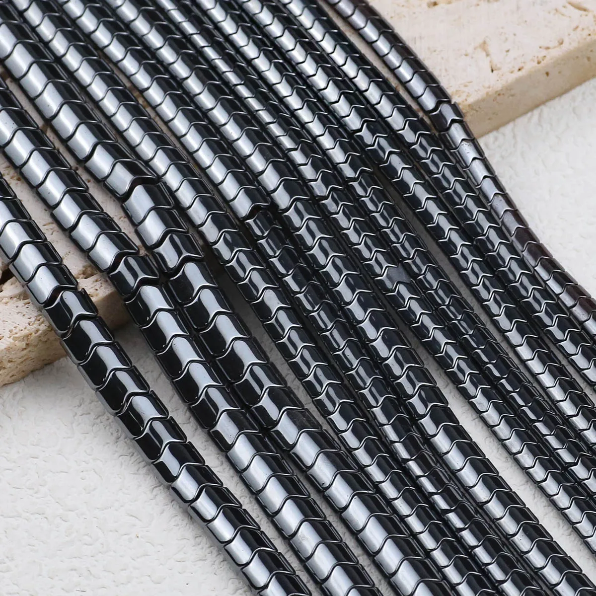 /8mm Naturstein schwarz flache Welligkeit Ausrüstung Hämatit Spacer lose Perlen für DIY Schmuck Herstellung Armband Halskette Bastel bedarf