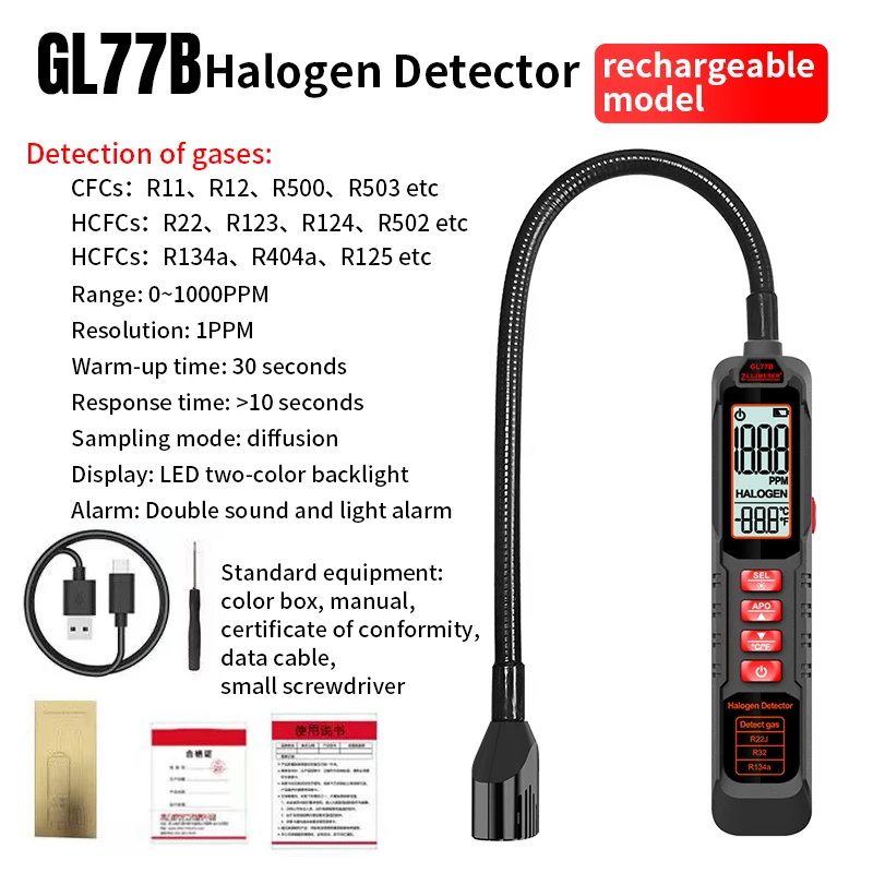 Refrigerant Gas Leak Detector ZL77  0-1000PPM Air Conditioning HVAC Refrigerant Leak Detector CFC HF