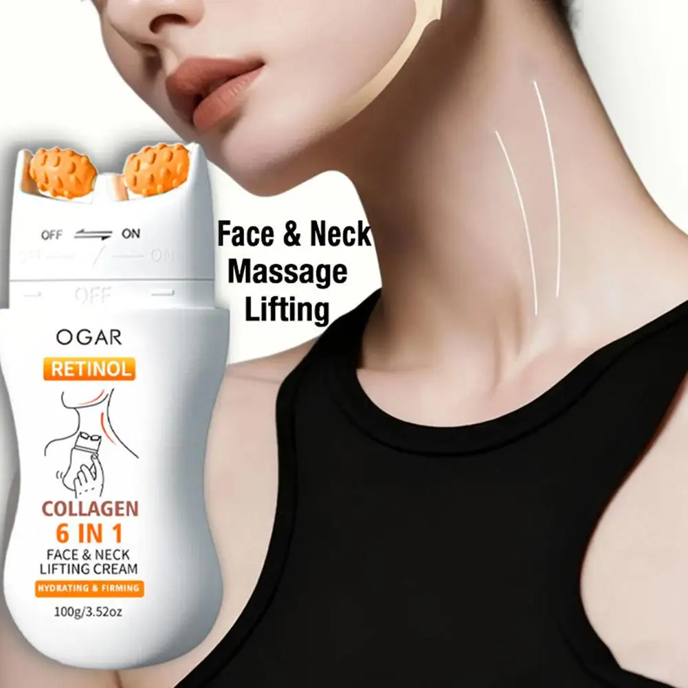Retinol Collagen Neck Cream V Shape Massage Roller for Jawline Contouring Fine Lines Lockable Applicator for Daily Skin Care