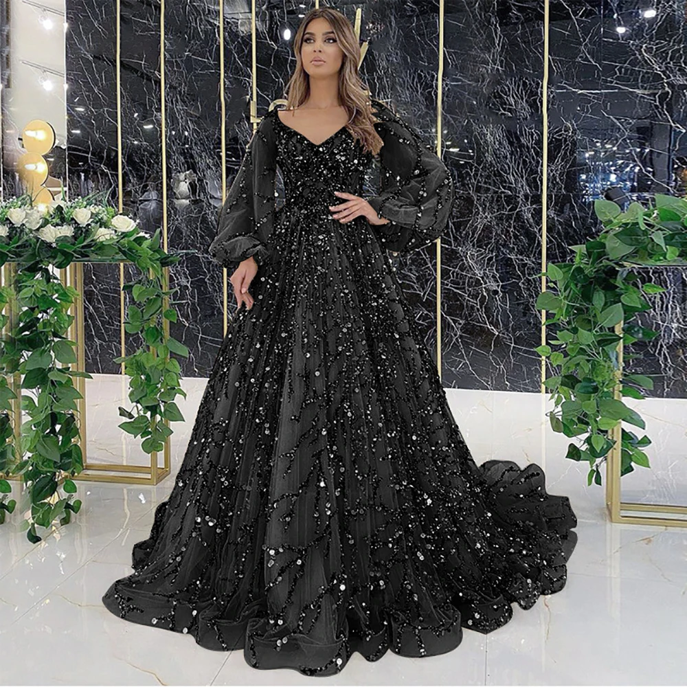 Women Luxurious Elegant Dress Solid Mesh Patchwork Puff Sleeve High Waist V-Neck Party Maxi Dress Lace Evening Prom Club Dresses