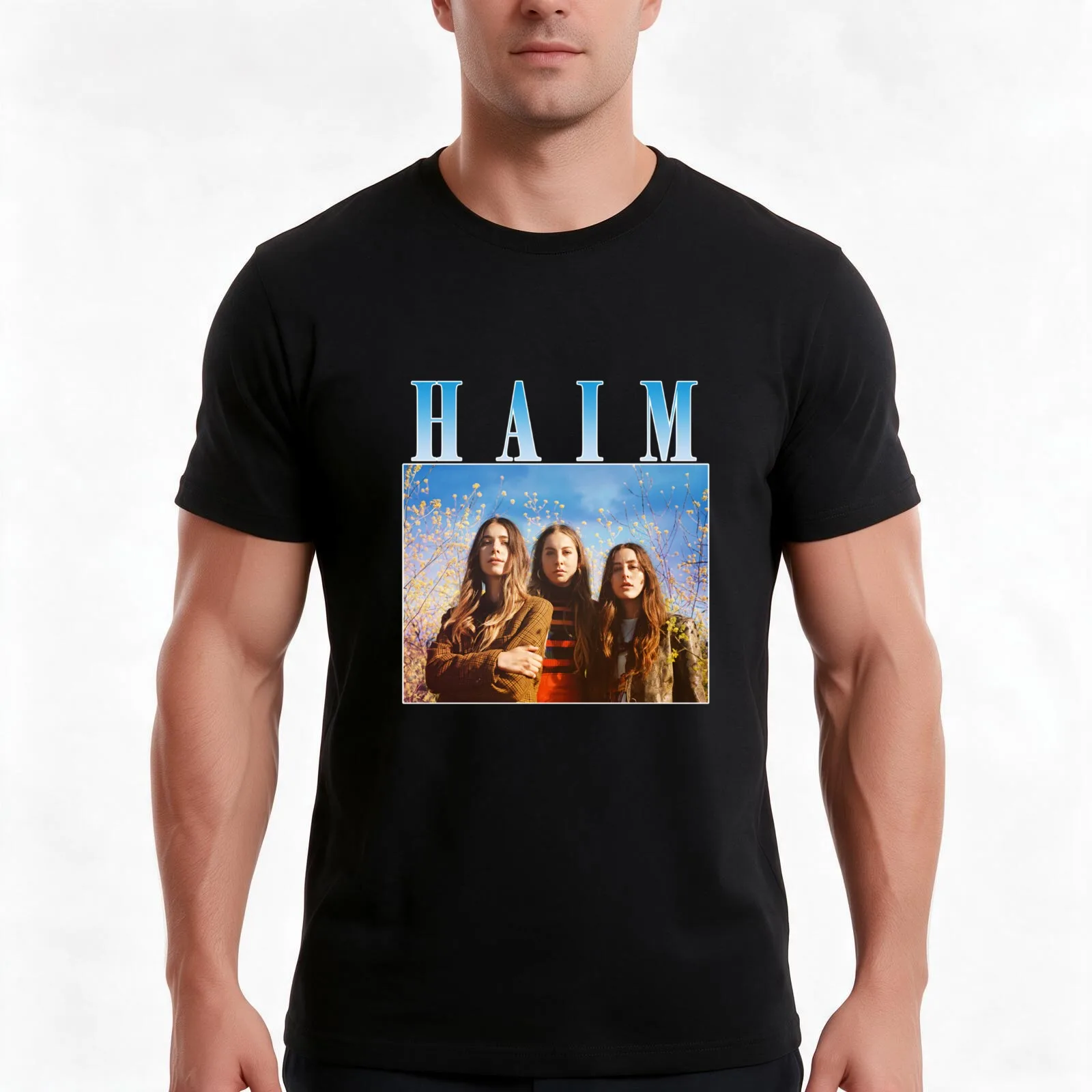 HAIM Homage Tee P T-Shirt, Summer Casual Cotton Tee, Oversized Streetwear Tops, Vintage Graphic Print, Loose Fit Short Sleeve
