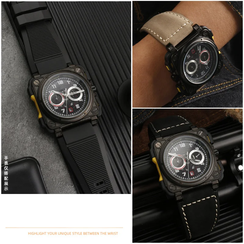 Cinturino in gomma cintura da polso per Bell & Ross B & R BR-01 e BR-03 cinturini in vera pelle accessori per cinturini da uomo + strumento