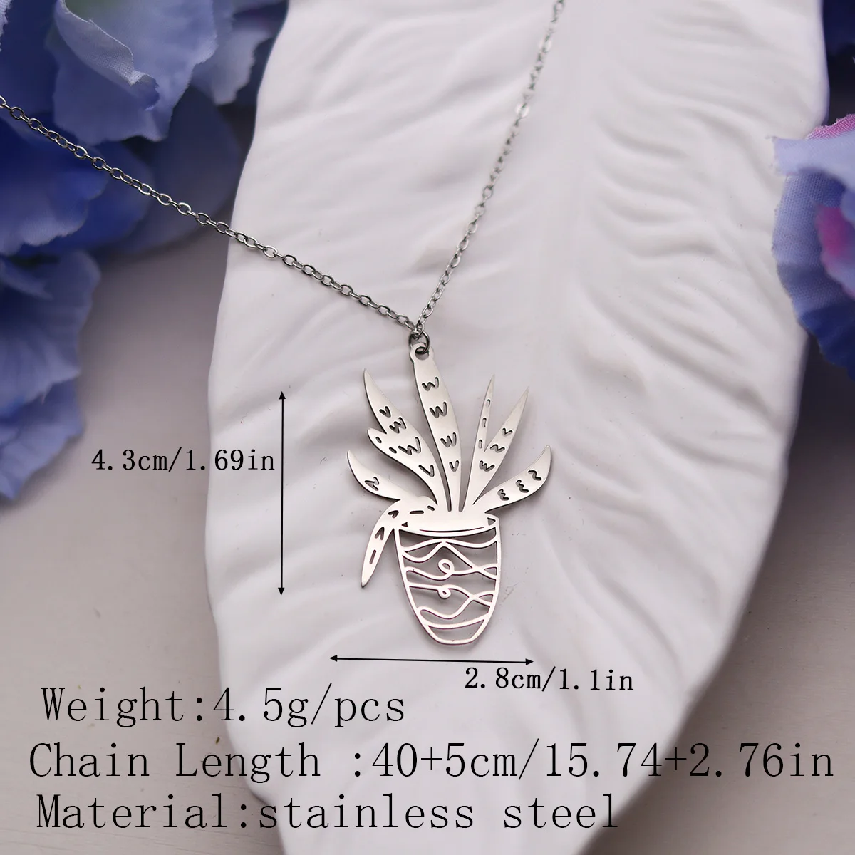 كينيتيال العصرية نبات الفولاذ المقاوم للصدأ الصبار بوعاء شكل قلادة قلادة للنساء سحر الصيف سلسلة الترقوة مجوهرات #2