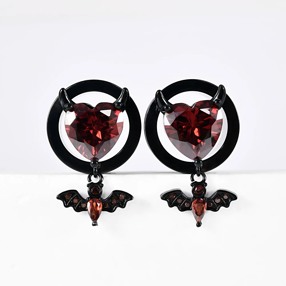 1PC Stainless Steel Round Ear Expanders Gauges Red  Zircon Demon Bat Ear Plugs Tunnels Body Piercing Jewelry 8-16mm