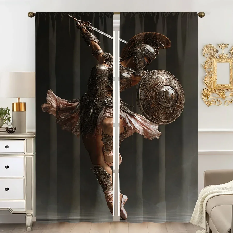 Dramatic Warrior Amazon Curtains 2pcs Printed Window Drapes for Living Room Home Decor Battle Scene Aesthetic Curtain Pair Curta