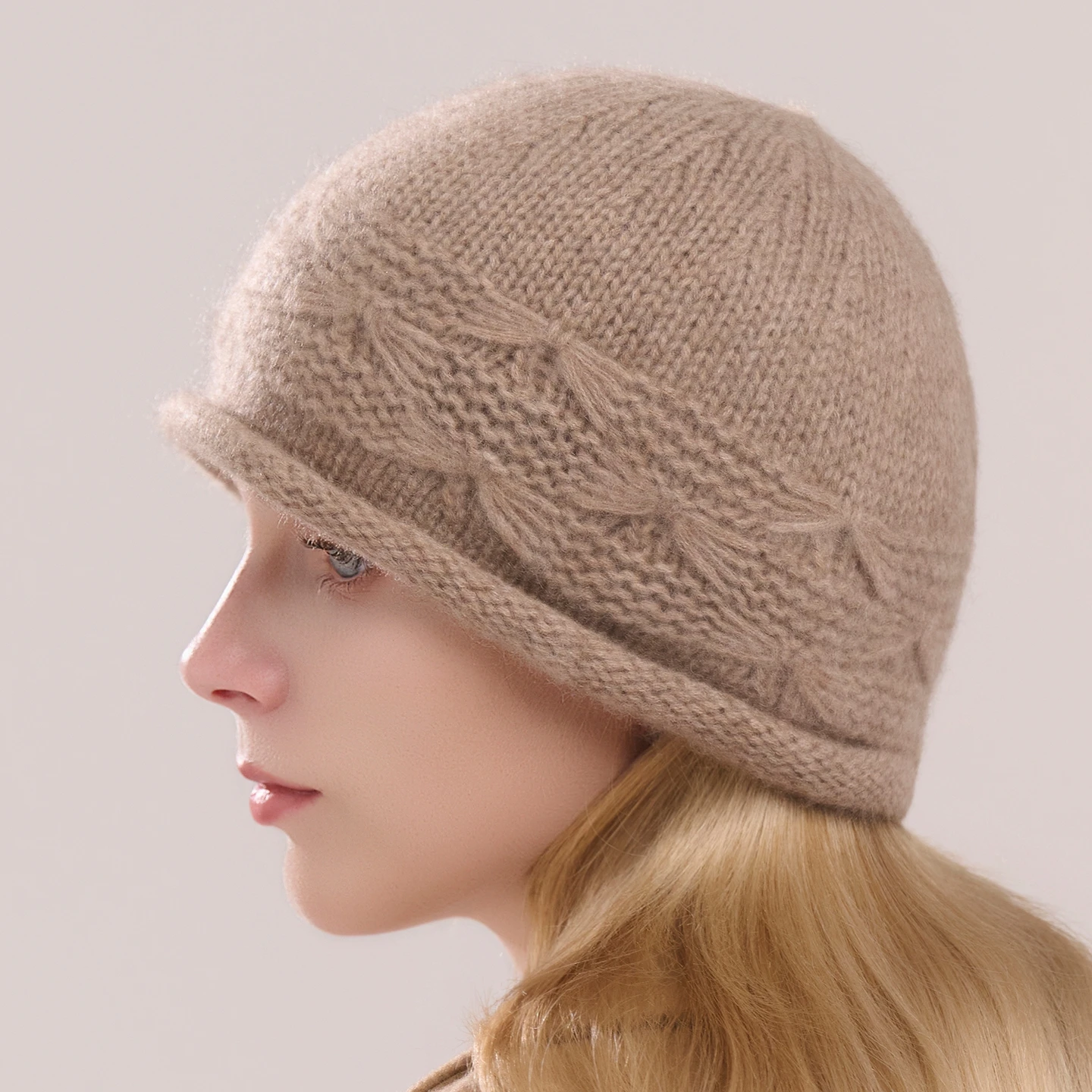 Winter Hat Women's Soft Warm 100%Pure Cashmere Knitted Jacquard Solid Color Thick Casual Beanie Hats Female Fashion Pullover Cap