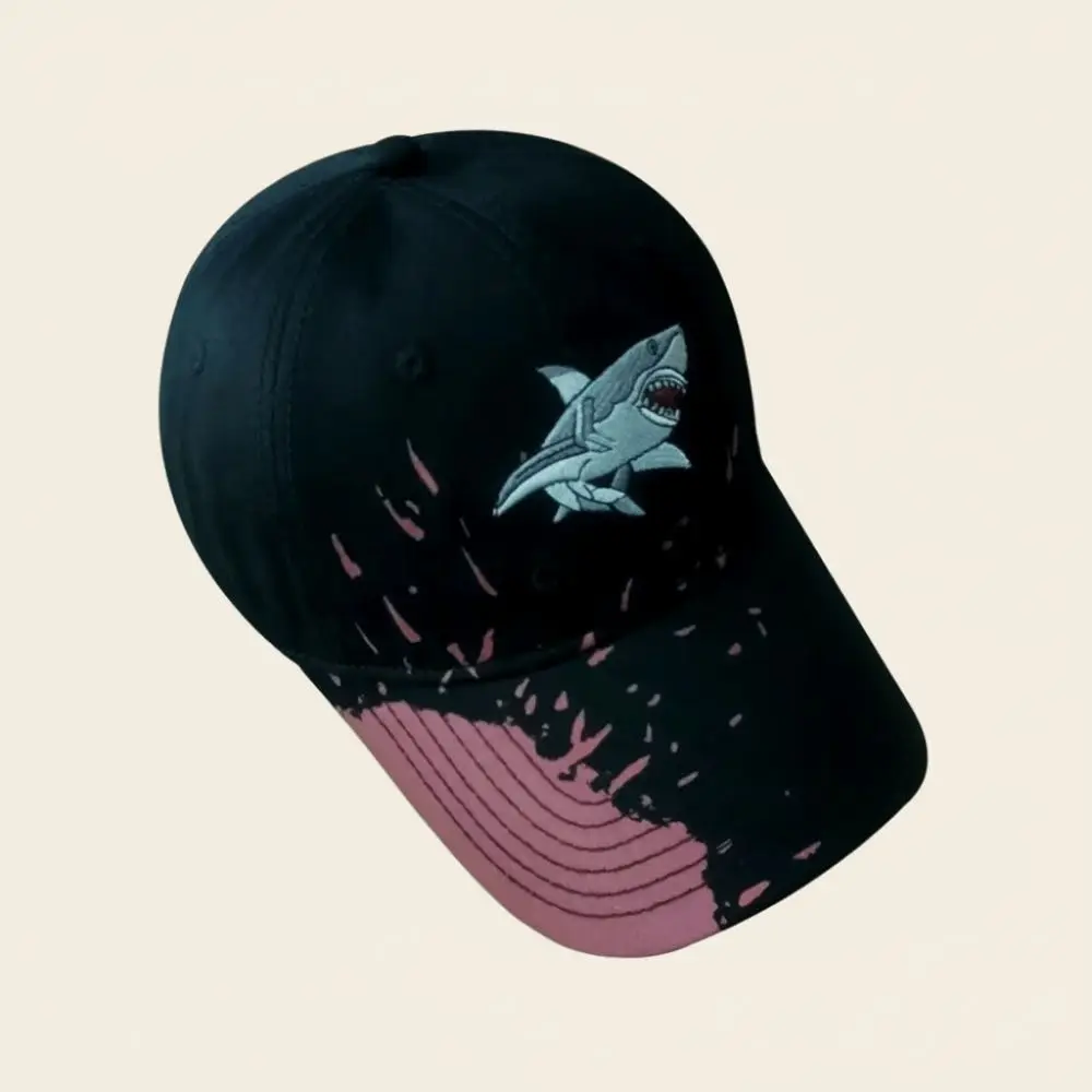 Chomped Brim Design Shark Bite Cap Premium Cotton Vibrant Fabric Paint Embroidered Baseball Hat Adjustable Metal Buckle