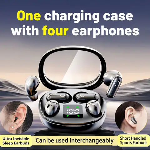 INSONIXN 2in1 Wireless Bluetooth Earbuds, Mini Invisible Sleep Earphones, Sports Noise Cancelling Ear Buds Comfortable To Wear, Low Bass Sound Effect HIFI Music, For Leisure, Office, And Classroom, Long Battery Life, Suitable For Christmas Gifts