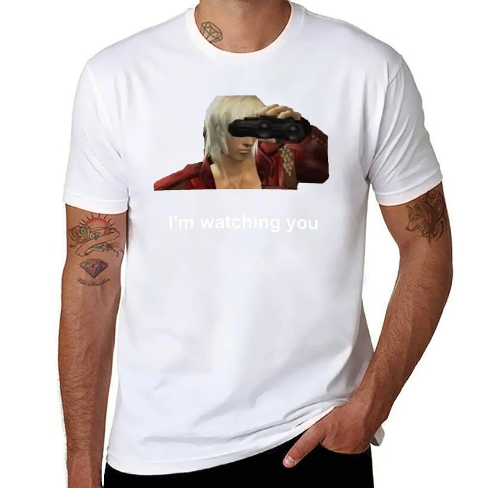 

I'm watching you - Dante with binoculars funny meme T-Shirt t shirt personalised cotton tshirt 100% t shirt man luxury T-Shirt