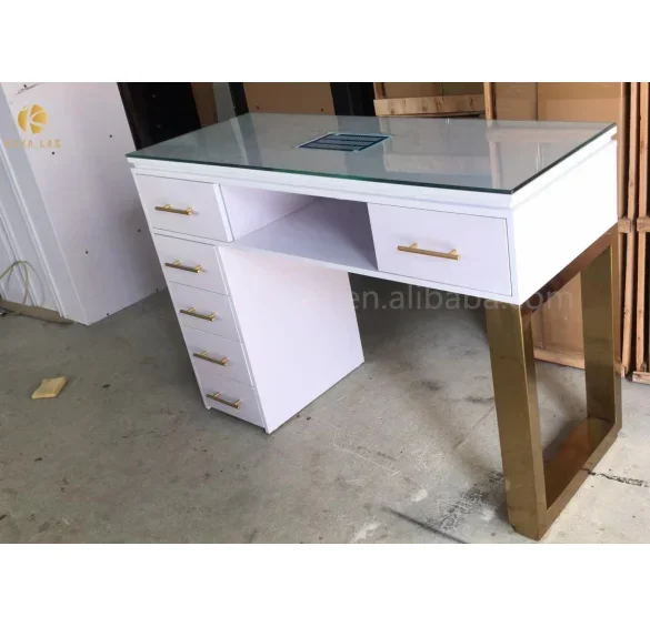 Table de manucure dorée moderne, table à ongles blanche, nouveau