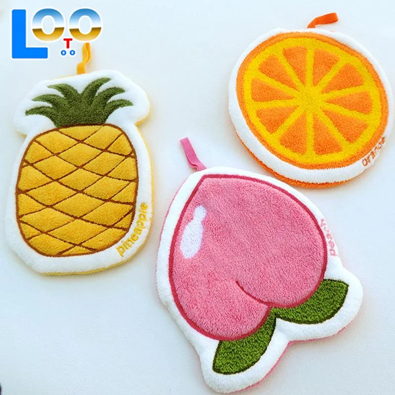 منشفة يد على شكل فاكهة كرتونية معلقة ماصة للحمام من الصوف المرجاني ملحقات منشفة سميكة