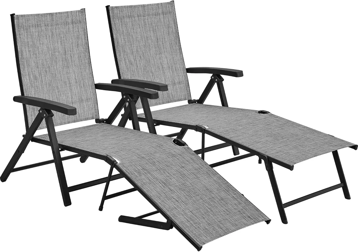 

Outdoor Folding Chaise Lounge Set of 2 Patio Reclining Chairs w/Adjustable 7-Position Back for Beach Pool Garden Yard Deck Gray