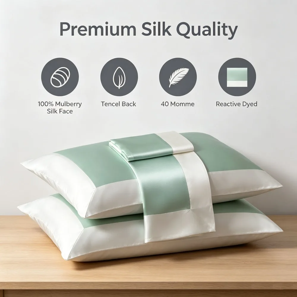 2 Pcs Mulberry Silk PillowCase Pillow Case Protect Skin Pillowcase Bedding Pillow Cases Cover Front Silk Back Lyocell Hair Skin