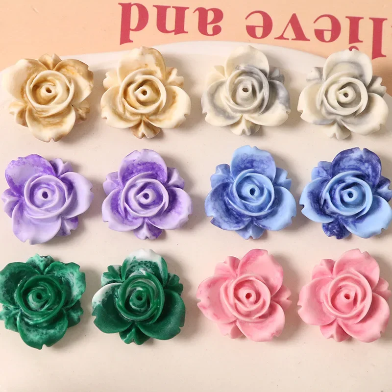 5pcs summer tie-dye feeling smudge two-tone frosted rose DIY resin accessories earrings hairpins