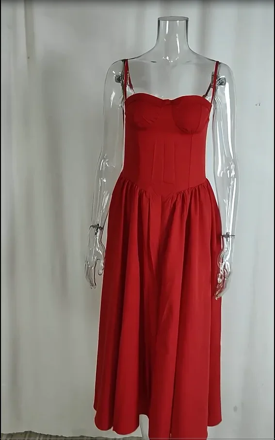 CPSYMYM 女性ドレス春夏最新ソリッドカラーフレンチエレガントレトロスタイルドーパミンドレッシングストラップマキシドレスロング Sk