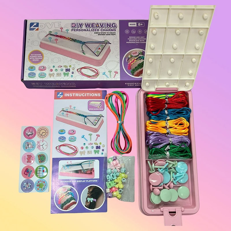 1 conjunto de presente da menina diy pulseira fazendo kit para menina jóias tear trança pulseira artesanato brinquedo artesanal conjunto completo cordas coloridas