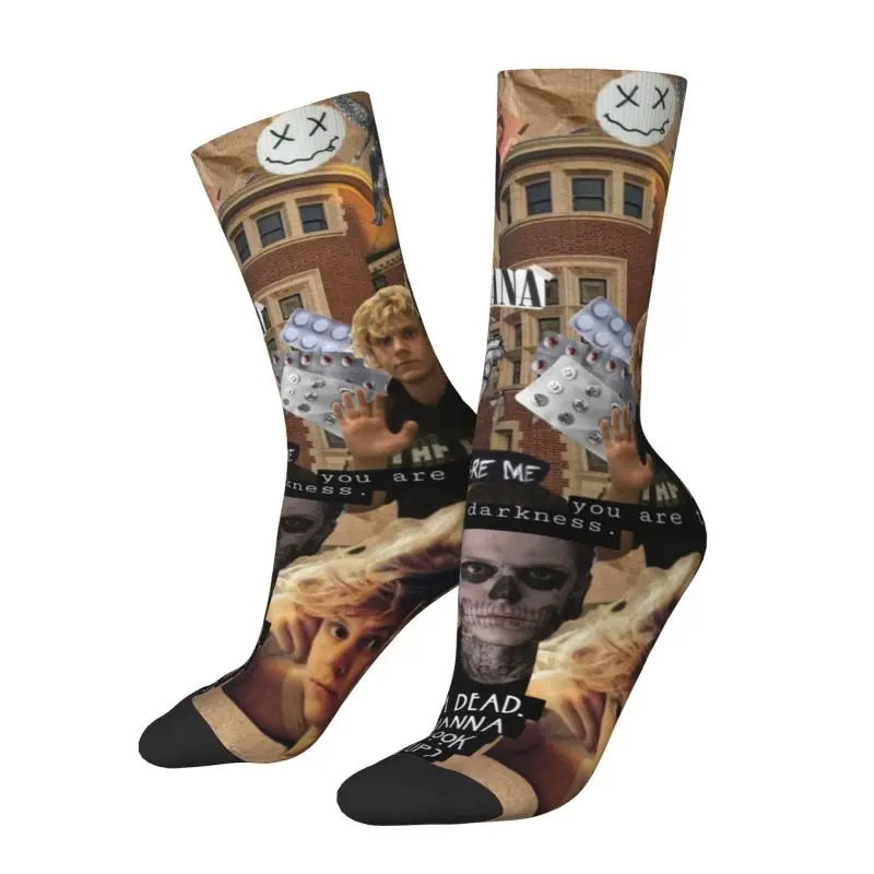 Funny Evan Peters Socks Men Women Warm 3D Printing Actor Star Movie Basketball Sports Socks