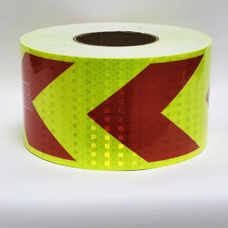 4Inch*33FT Arrow Reflective Hazard Safety Warning Caution Tapes Fluorescent Red Reflector Industrial Marking Sticker For Trailer