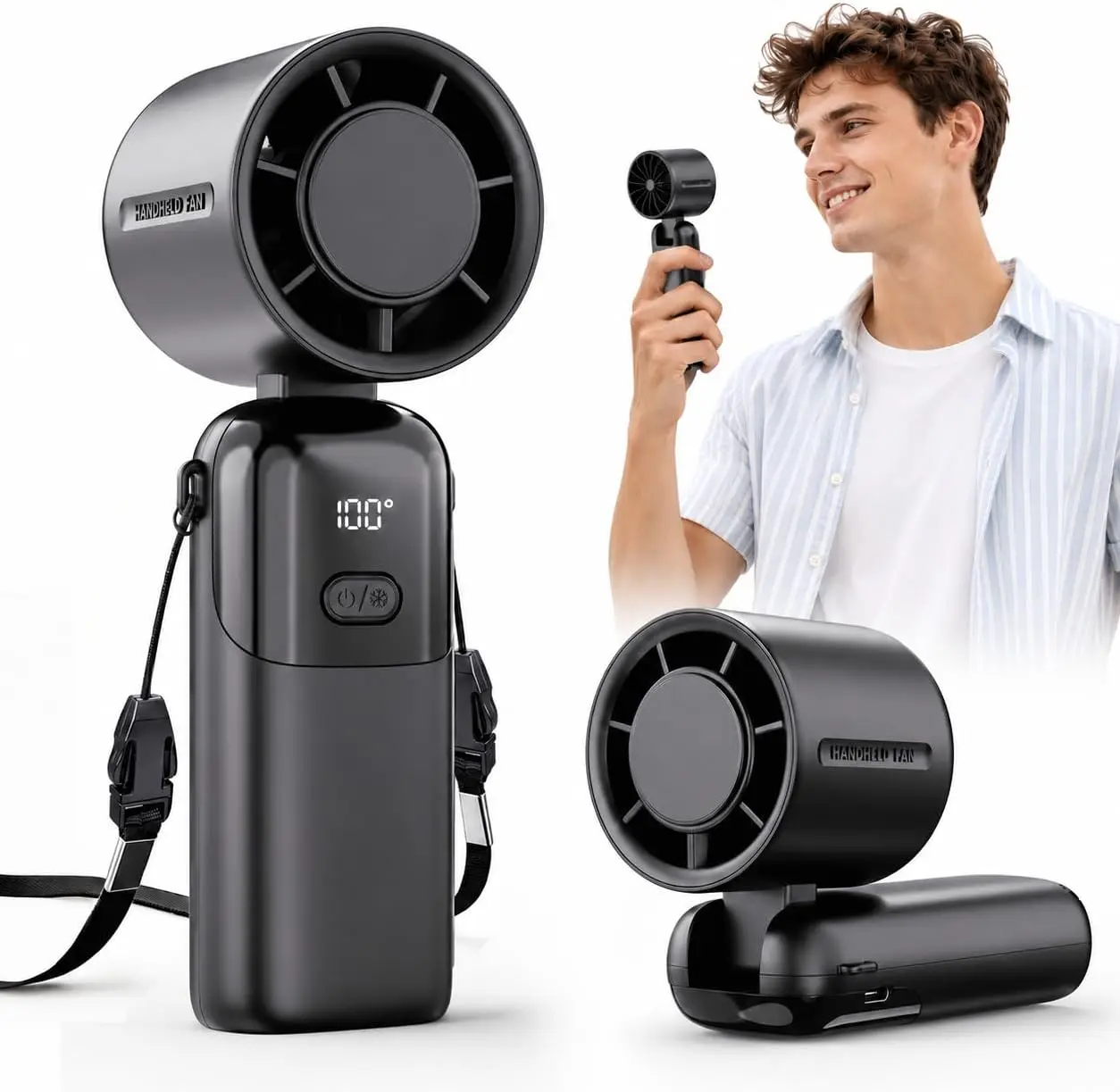 Portable Air Conditioner Handheld Fan 5000mAh USB Rechargeable Mini Fan LED Display Strong Airflow Air Cooler for Travel Outdoor