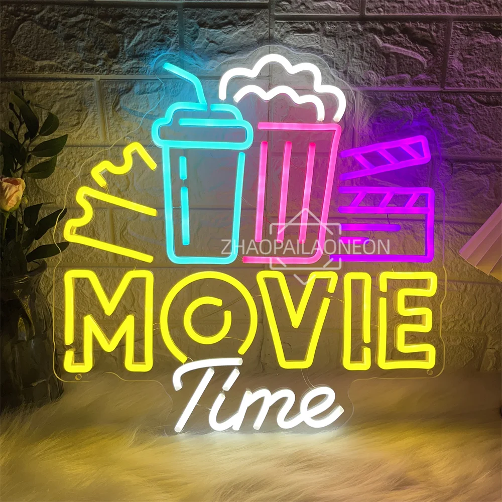 Movie Time Neon Led Sign Home Art Party Movie Theater Decoration Movie Room Mall Neon Lights USB Party Bar Club Wall Decor Signs