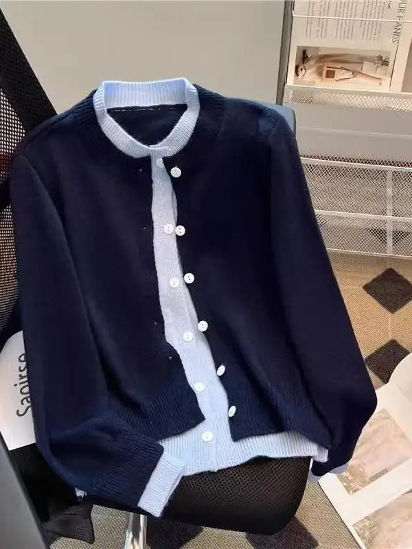 

Мягкий и уютный женский вязаный кардиган больших размеров (до 300 фунтов) на весну-осень, с цветными блоками, повседневный, дизайнерский, модный свитер-жакет