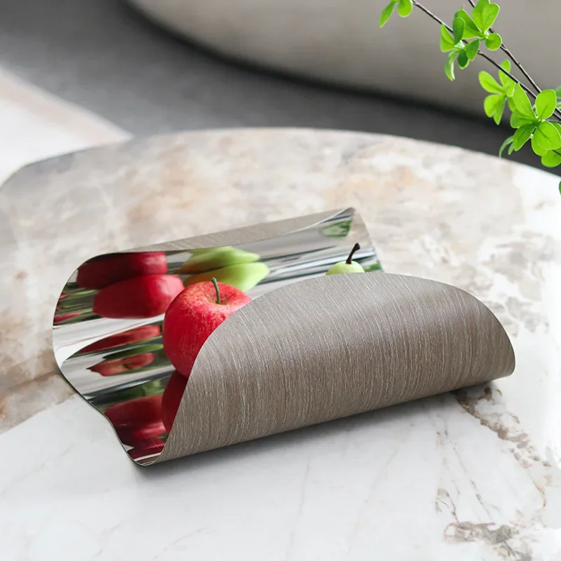 Wood Grain Metal Folding and Curling Storage Tray, Stainless Steel Fruit Tray, Kitchen Storage Tray, Living Room Decoration