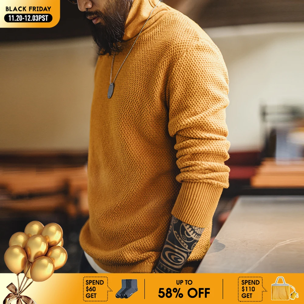 

Мужской винтажный вязаный свитер с полуводолазкой Maden, желтый пуловер с базовым слоем, теплая внутренняя одежда для осенних и зимних топов