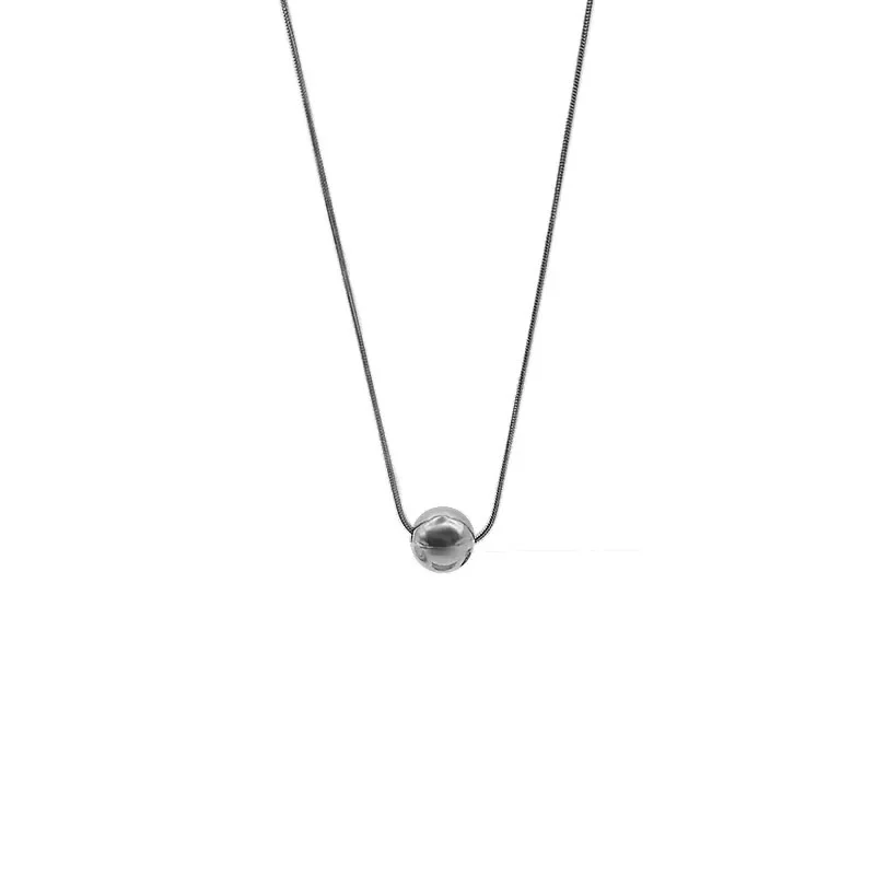 Korean Stainless Steel Large Ball Tassel Necklace Stackable Creative Sliding Geometric Ball Match Pendant Clavicle Chain Jewelry