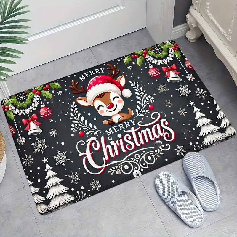 

Рождественский коврик для двери с изображением северного оленя, зимний рождественский коврик со снежинками, нескользящий напольный коврик для балкона, прихожей, рождественские украшения