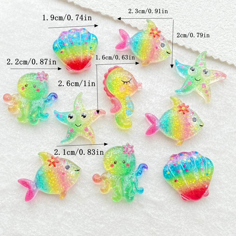 20Pcs Cute Resin Cartoon Shell, Starfish, small fish, seahorse, for Scrapbooking, Wedding Decor & DIY Jewelry Making Accessories