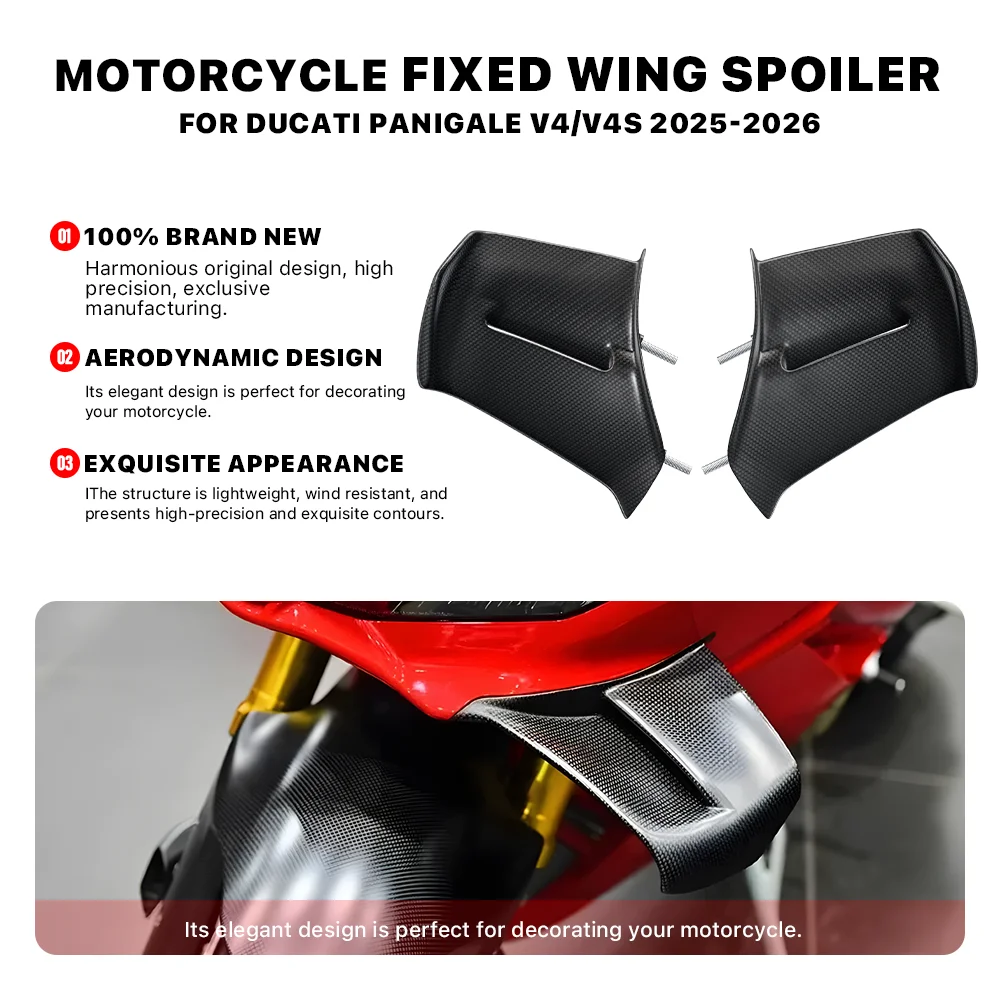 

Аэродинамическое фиксированное крыло мотоцикла для Ducati Panigale V4 V4S V4R 2025-2026, воздушный дефлектор, боковое крылышко, крыло лобового стекла, элерон