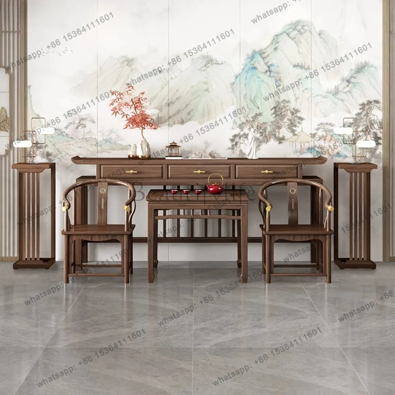 new Chinese middle hall six-piece set of solid wood table incense table old elm hall main house