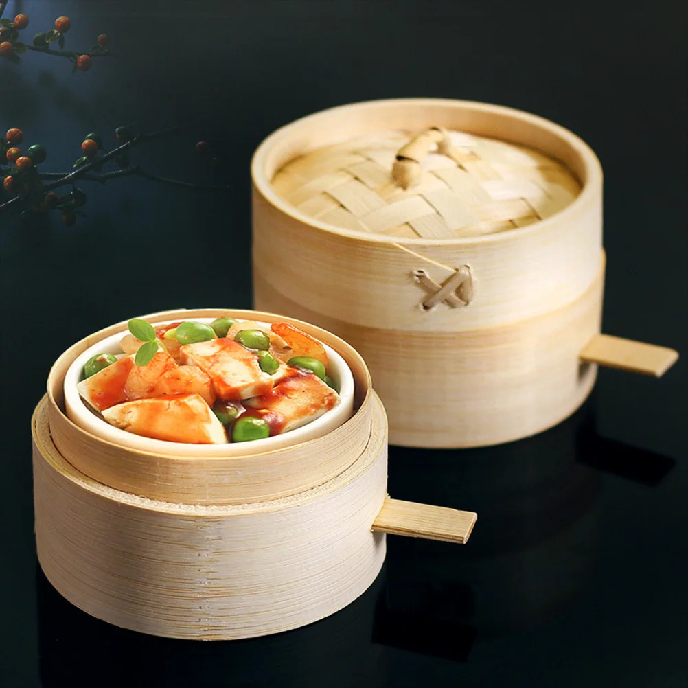 

2pcs Bamboo Mini 10Cm Round Dim Sum Cookware For Home Kitchen Food Steamer Basket Buns Steamer Dense Bottom Wear Resistant Fast